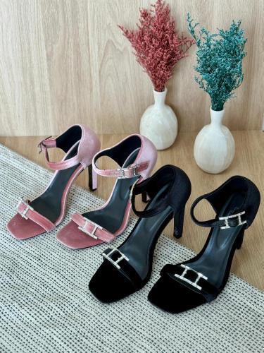 Hermes Velvet High Heel Sandals with H Buckle