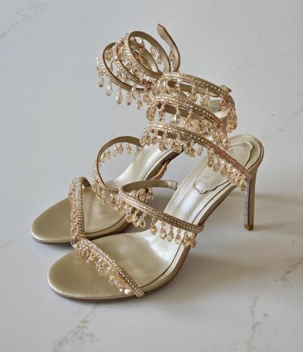 Rene Caovilla Crystal Wrap Heel Sandals