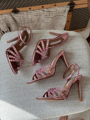 Aquazzura Crystal Embellished Ankle Strap Heels –...