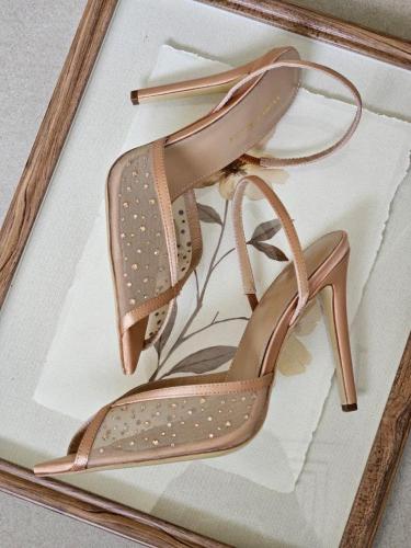 Andrea Wazen Crystal Mesh Slingback Heels