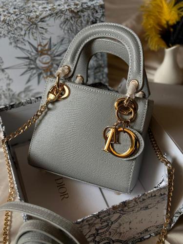 Lady Dior Light Gray Gold Bag