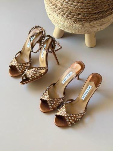 Aquazzura Crystal Embellished Bronze Heels
