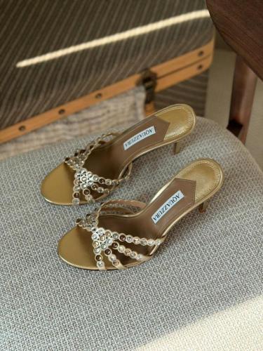 Aquazzura Crystal Embellished Heels – Gold Edition