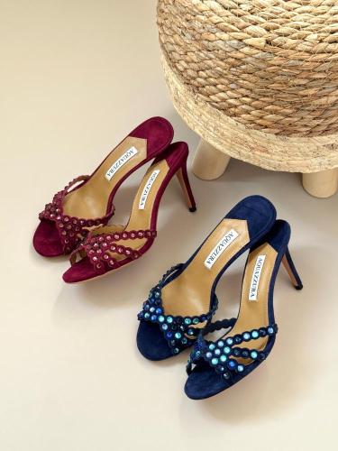 Aquazzura Crystal Embellished Mule Heels – Burgund...