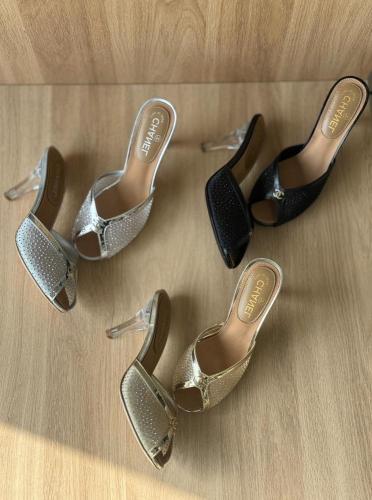Chanel Crystal Open-Toe Heeled Mules
