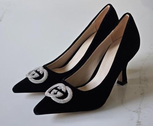 Gucci Crystal GG Velvet Pointed Heels
