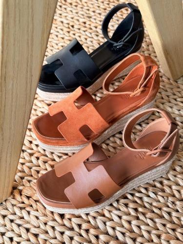 Hermes Inspired Oran Wedge Sandals
