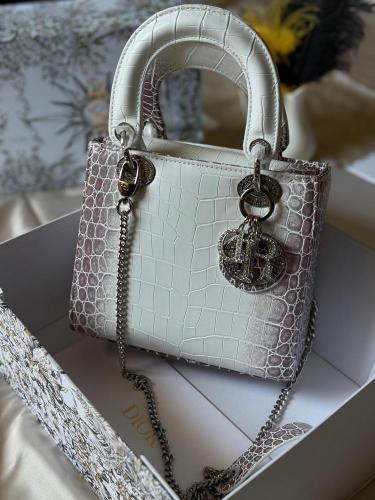 Lady Dior Crocodile Embossed Bag White 20cm