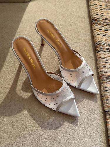 Andrea Wazen Crystal Pointed Mule Heels