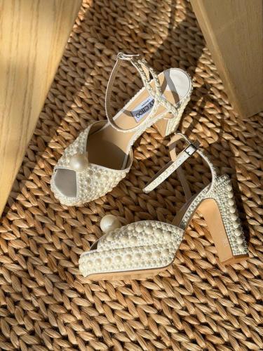 Jimmy Choo Pearl Embellished Ankle Strap Heels – I...