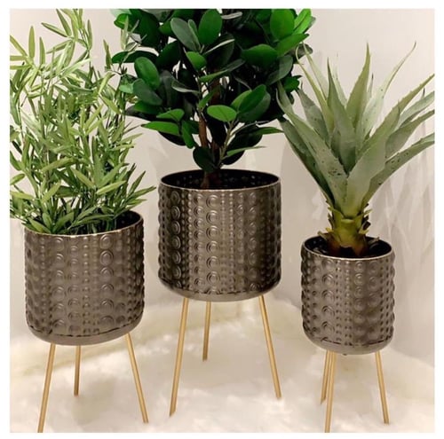 طقم من المراكن المعدنية ذات النقش والقاعدة الذهبية