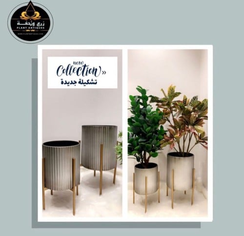 طقم من المراكن المعدنية المقلمة باللون الرصاصي وال...