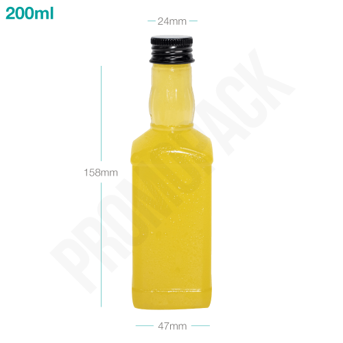 قارورة بلاستيك 200 ملم غطا المنيوم اسود