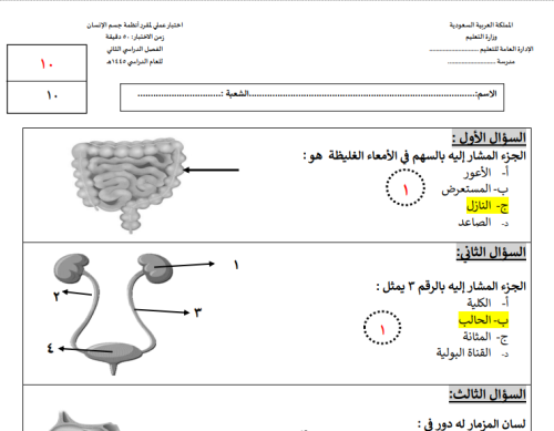 ثلاث نماذج لاختبار العملي لمقرر أنظمة جسم الإنسان...