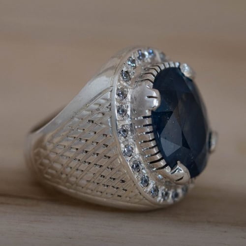 خاتم رجالي حجر الزفير الطبيعي واحجار الزركون