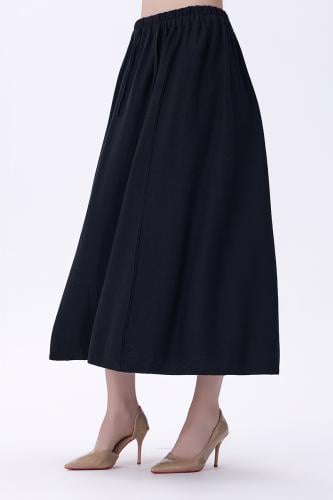 تنورة شتوي سوداء واسعة بخصر مطاطي