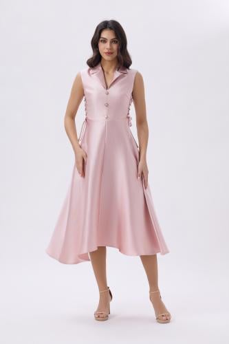 فستان ميدي وردي برباط خصر