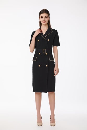 فستان كريب اسود بقصة جاكيت