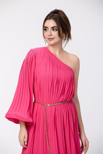 فستان كريب حرير فوشيا بليسية