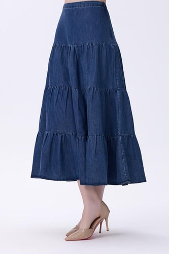 تنورة جينز بطبقات واسعة