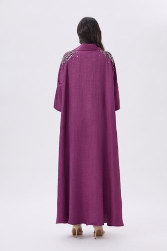 جلابية كتان بنفسجي مع كريستال على الكتف