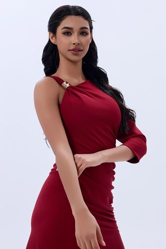 فستان كريب عنابي