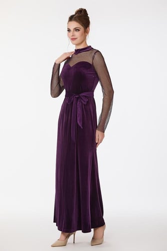 فستان مخمل مع شبك كريستال