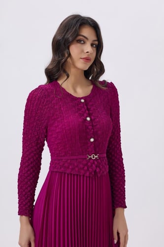 فستان ميدي فوشيا أنيق بتصميم بليسيه