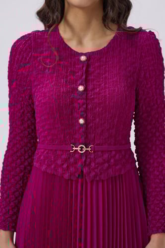 فستان ميدي فوشيا أنيق بتصميم بليسيه