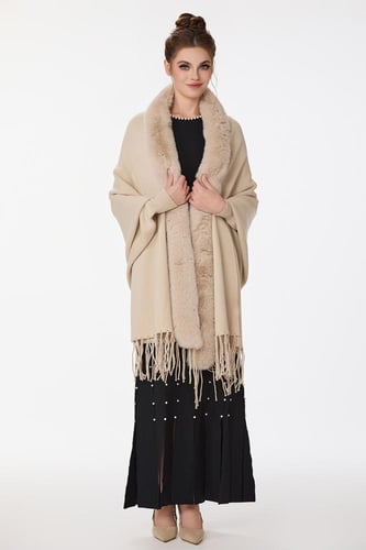 شال صوف مع فرو