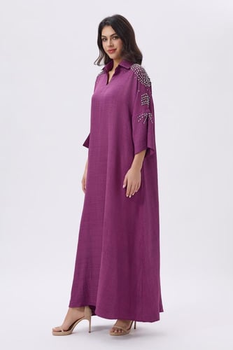 جلابية كتان بنفسجي مع كريستال على الكتف