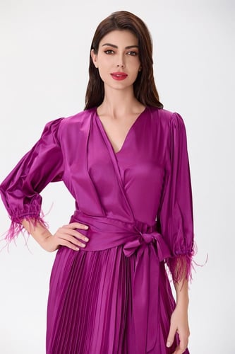 فستان ستان فوشي بليسيه