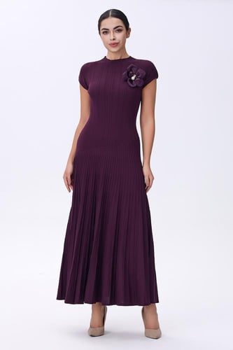 فستان بنفسجي استرتش مع وردة