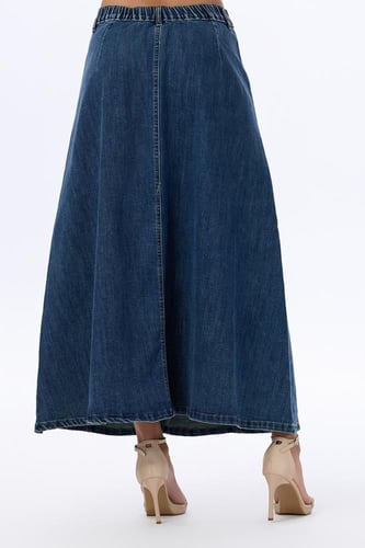 تنورة جينز واسعة بتفاصيل درزات