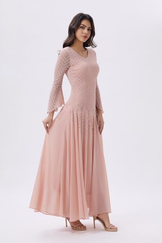 فستان سهرة وردي