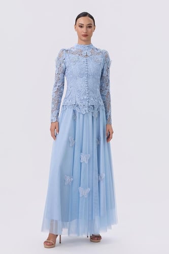 فستان أزرق ماكسي