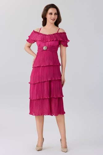 فستان فوشيا شيفون كشكش بليسية