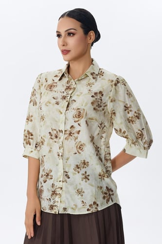 بلوزة بطبعة ورود بألوان ترابية