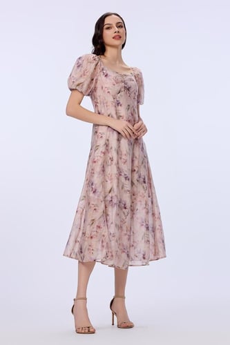 فستان شيفون بطبعة الورد