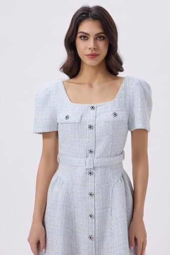 فستان تويد ازرق فاتح