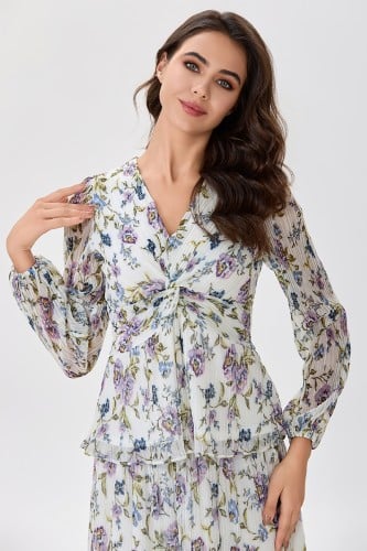 بلوزة تول بليسية بنقشة الزهور