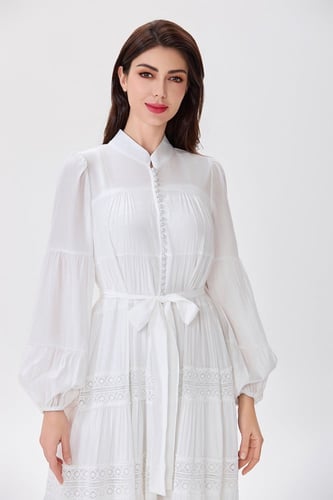 فستان قطن اوف وايت بكلف الدانتيل