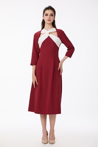 فستان كريب احمر