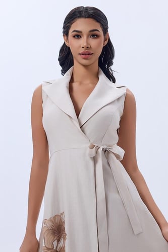 فستان كتان بيج