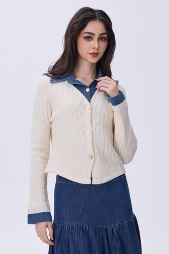 بلوزة بيج صوفية بأكمام وياقه جينز