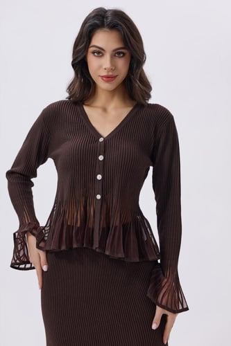 طقم ميدي أنيق باللون البني