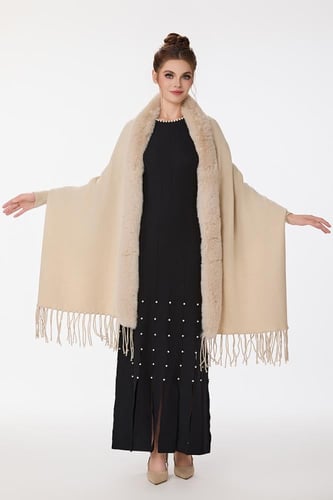 شال صوف مع فرو