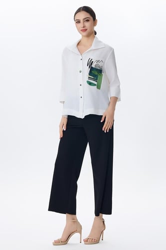 بلوزة شيفون بنقشة هندسية بالجيب