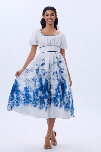 فستان قطن بطبعة الورد