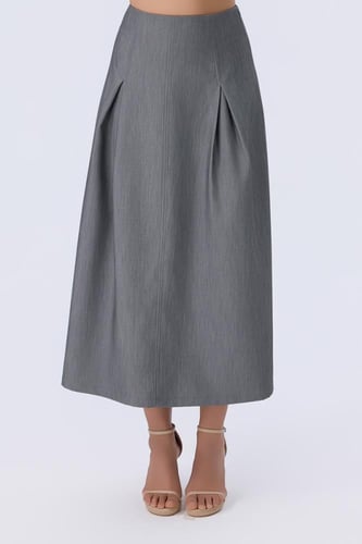 تنورة رصاصي فاتح بكسرات